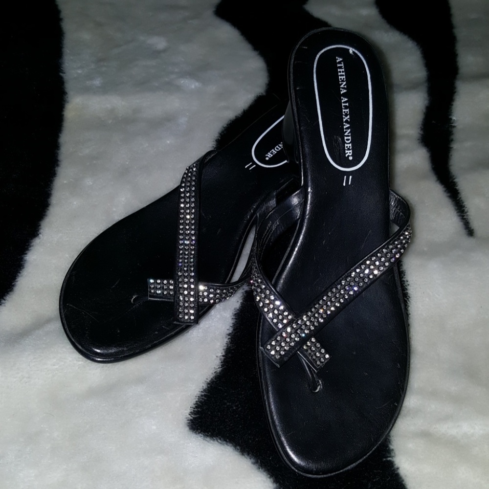 Athena Alexander black rhinestone wedges sz 11